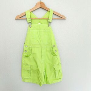Vintage Camp Beverly Hill Denim Short Overalls Neon Bright Green Size M 5/6